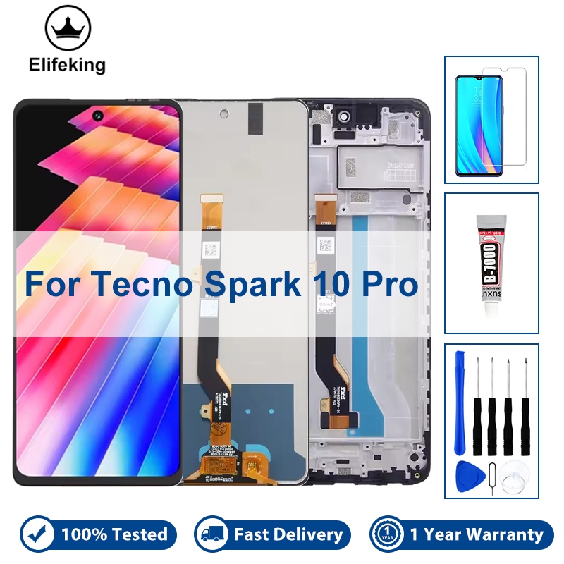 No Dead Pixel LCD สําหรับ Infinix Tecno Spark 10 Pro จอแสดงผลชุดหน้าจอสัมผัสพร้อมกรอบ KI7 เปลี่ยน