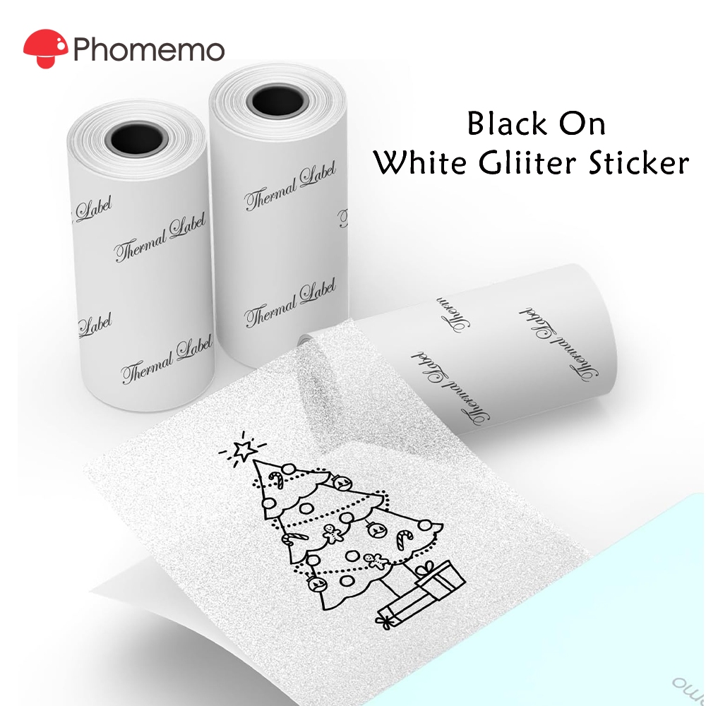 Phomemo 50 มม.สีขาวGlitterความร้อนสติกเกอร์สําหรับT02 M02 M03 M04S M04ASเครื่องพิมพ์(3 ม้วน)