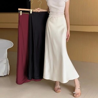 9 COLOR S-XL Korean Casual A-line Satin Palda Mermaid Wrap Long Skirt for Woman Highwaist No Slit