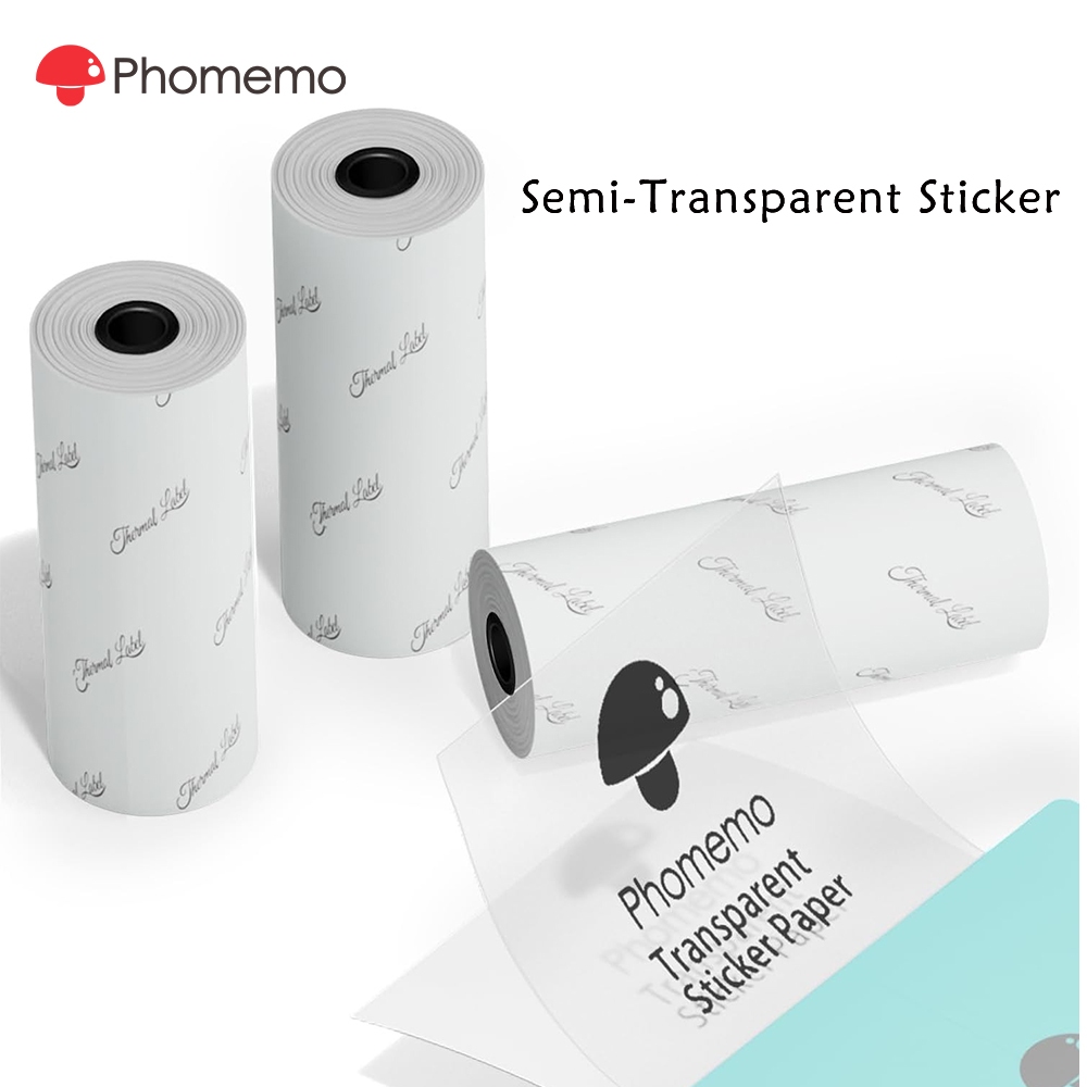 Phomemo 50mm  (3 ม้วน)  กึ่งโปร่งใสสติกเกอร์ความร้อนสําหรับ T02 M02 M03 M04S M04AS เครื่องพิมพ์ and 