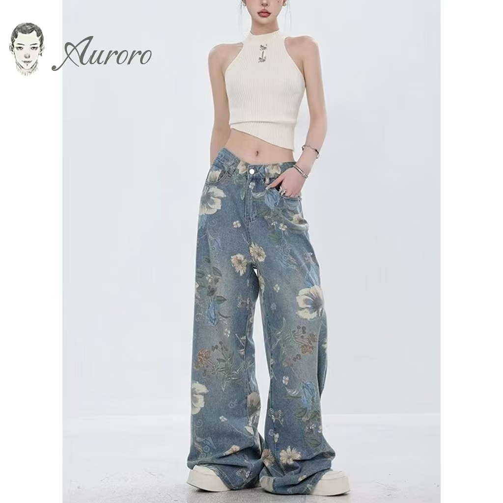 Hole Aesthetic High Street Denim กางเกงสําหรับชายแฟชั่นรูปแบบ Denim กางเกงสําหรับชายตรงตัดแนวโน้มหลว