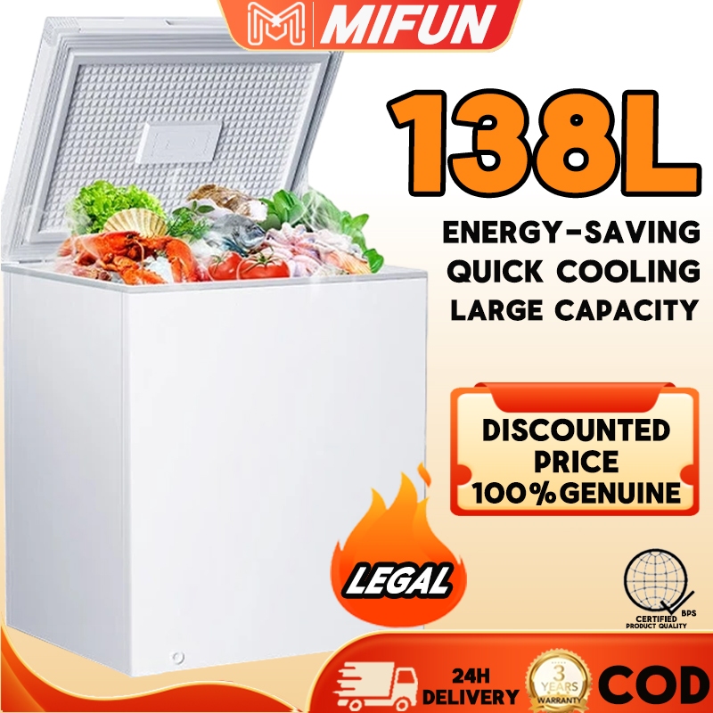 HOMEFUN Freezer ตู้แช่แข็งฝาทึบ ตู้แช่138 ลิตร อเนกประสงค์ เหมาะสำหรับบ้านและหอพัก เสียงเบา และประหยัดพลังงานไฟฟ้า