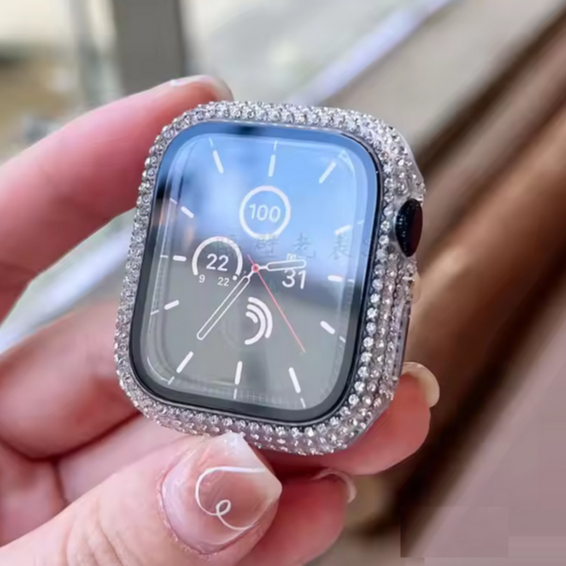 คลุมทั้งหมด Bling Diamond Protective i Watch Case สําหรับ Watch Series 10 9 8 7 654321 Se, ultra Case ขนาด 42mm 46mm 41mm 45mm 40mm 44mm iWatch Case Bumper Tempered Glass i Watch Case