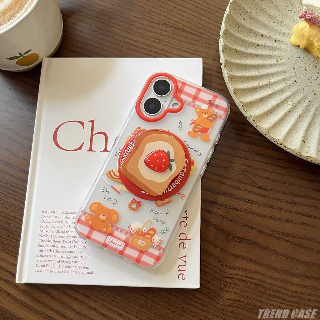 การ์ตูนขนมปังหมีวงเล็บแม่เหล็กเคสโทรศัพท์สําหรับ ไอโฟน 16 15 14 13 มือโปร สูงสุด กันกระแทกปกเชลล์