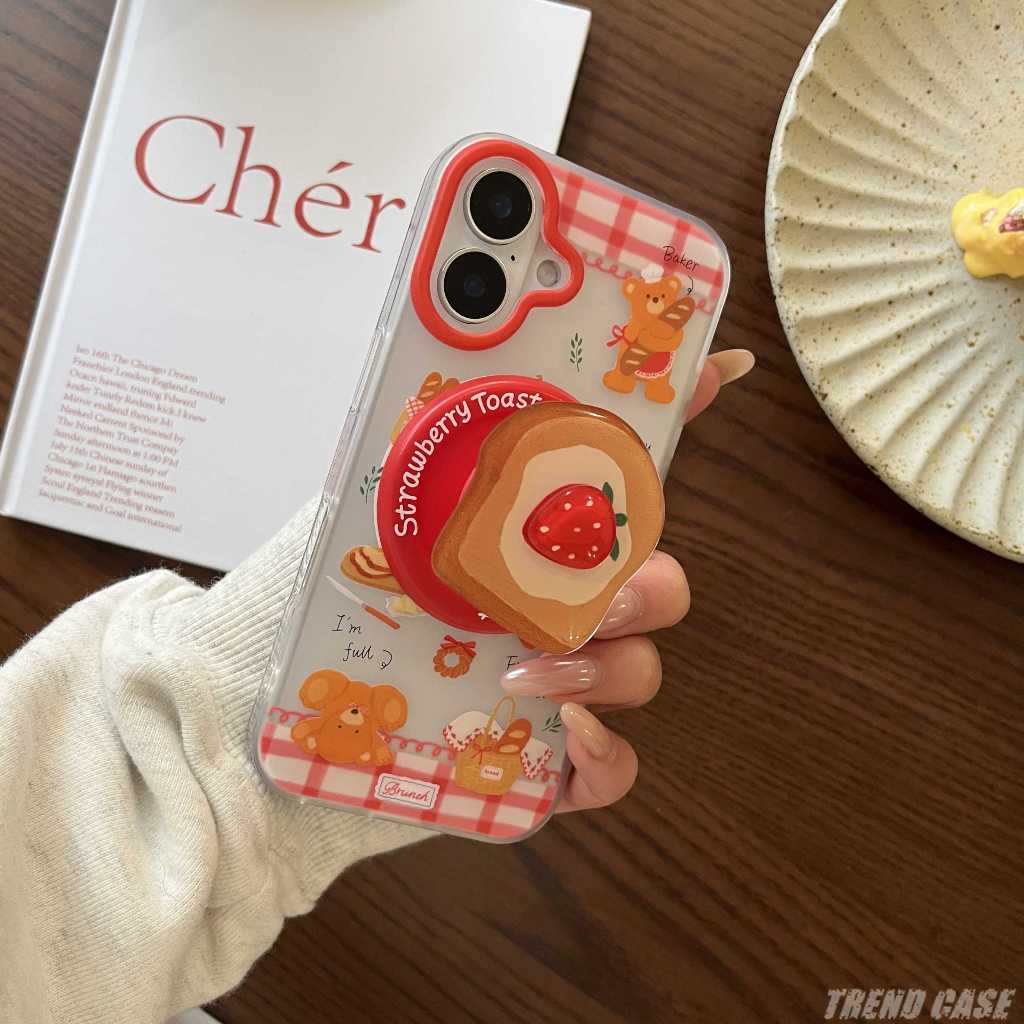 การ์ตูนขนมปังหมีวงเล็บแม่เหล็กเคสโทรศัพท์สําหรับ ไอโฟน 16 15 14 13 มือโปร สูงสุด กันกระแทกปกเชลล์