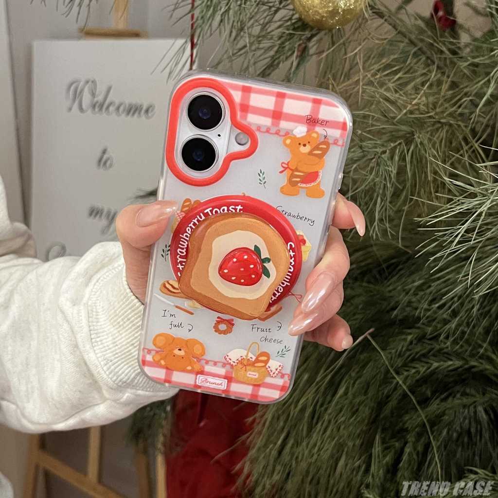 การ์ตูนขนมปังหมีวงเล็บแม่เหล็กเคสโทรศัพท์สําหรับ ไอโฟน 16 15 14 13 มือโปร สูงสุด กันกระแทกปกเชลล์