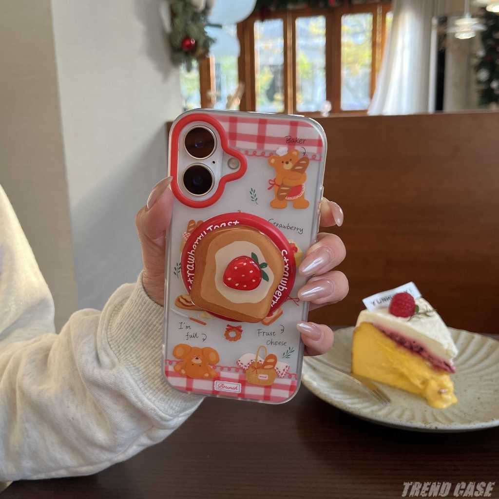 การ์ตูนขนมปังหมีวงเล็บแม่เหล็กเคสโทรศัพท์สําหรับ ไอโฟน 16 15 14 13 มือโปร สูงสุด กันกระแทกปกเชลล์