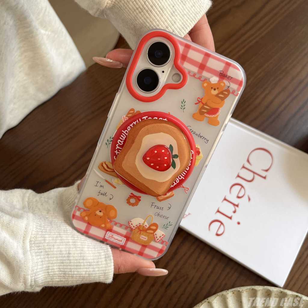 การ์ตูนขนมปังหมีวงเล็บแม่เหล็กเคสโทรศัพท์สําหรับ ไอโฟน 16 15 14 13 มือโปร สูงสุด กันกระแทกปกเชลล์