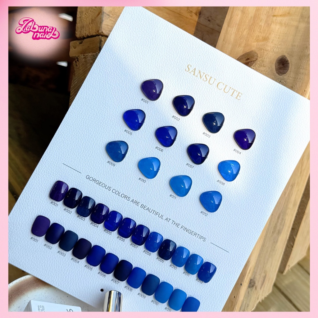 【พร้อมส่ง】ชุดยาทาเล็บเจลสี SANSU 12 สี ชุดสีน้ําเงิน แผนภูมิสีฟรี