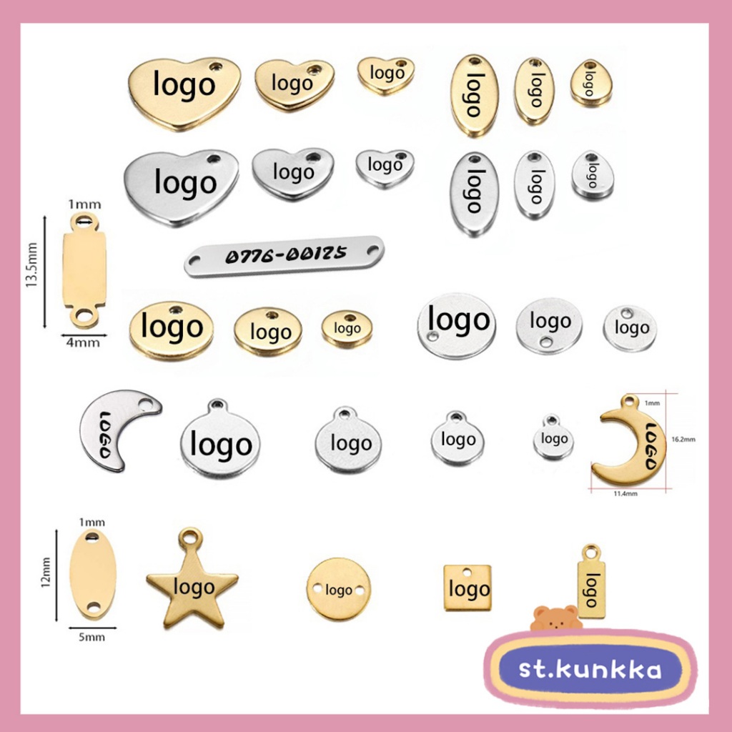 เลเซอร์แกะสลักชื่อที่กำหนดเองLOGOโลโก้สแตนเลสป้ายส่วนบุคคลโลโก้ที่กำหนดเอง DIY สร้อยคอจี้ Charms ขั้นต่ำคือ 50 ชิ้น