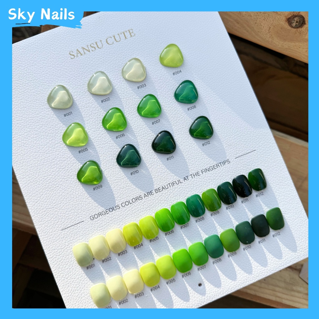 SANSU ชุดยาทาเล็บเจลสีเขียว 12 สีพร้อมแผนภูมิสีฟรีสำหรับการจัดส่งทันที