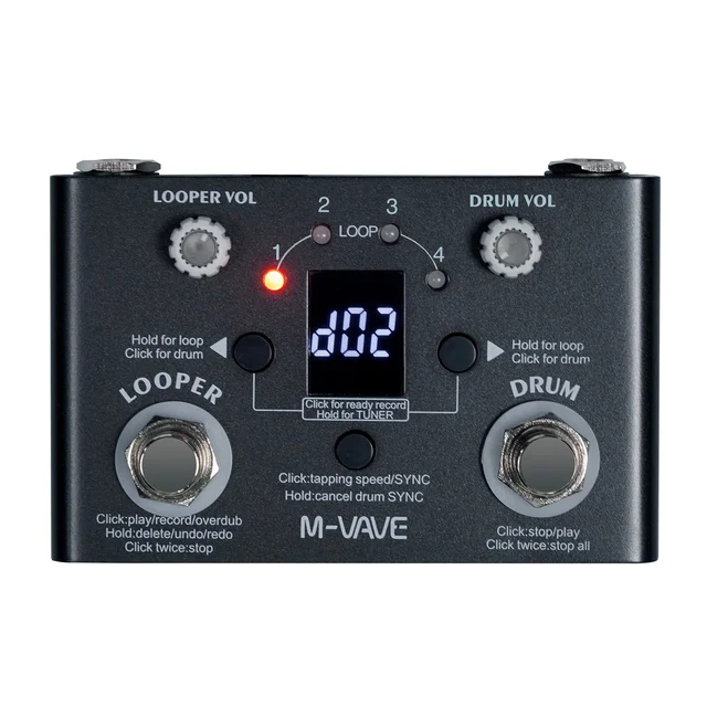 M-vave กีตาร์เหยียบกลอง Looper Effector 30 กลอง 11 นาที Looper Recoding Time ความแม่นยําสูงจูนเนอร์ 