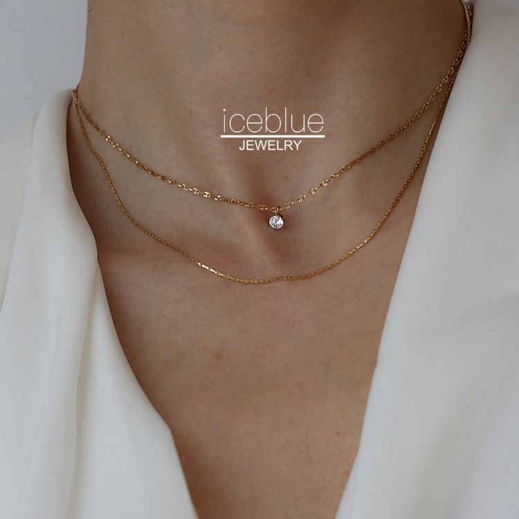 Icebue-2ชั้นเดียวสร้อยคอเพชรเงา18พันชุบทองกันน้ําไม่ทลายเครื่องประดับสแตนเลสไทเทเนียมเหล็กสร้อยคอผู้หญิง N11