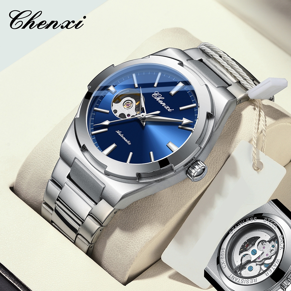 CHENXI Mens Luxury Mechanical นาฬิกา,สแตนเลสอัตโนมัติ Tourbillon นาฬิกาสําหรับชายกีฬาธุรกิจกันน้ํา