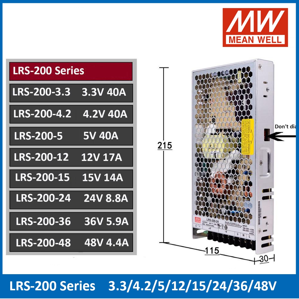 Mean WELL 100%-ใหม่ LRS-200-24 LRS-200-12 LRS-200-15 LRS-200-36 LRS-200-48 LRS-200N2 LRS-200E-5 200W