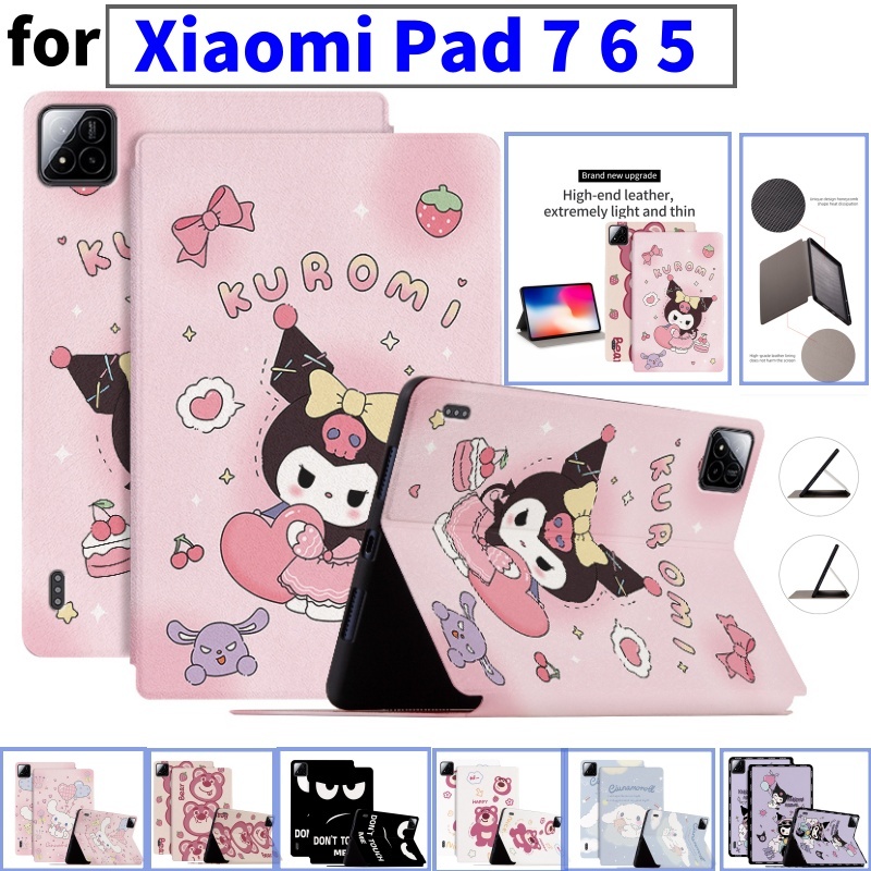 Xiaomi Pad 7 6 5 กรณี MiPad 7 Pro 11.2" 2024 Xiaomi Pad 6 Mi Pad 5 Pro 11 นิ้ว 2023 น่ารักการ์ตูนรูปแบบเหงื่อกรณีคุณภาพสูง PU หนังแท็บเล็ตฝาครอบขาตั้ง
