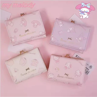 Sanrio PU Wallet Hello Kitty Card Bag Cute Kuromi Casual Fashion PU Leather Folding Wallet Cute Cinnamoroll Birthday Gifts
