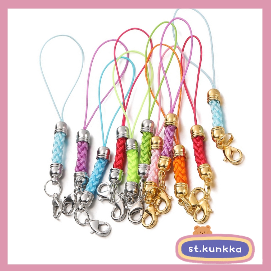 St.kunkka 10 ชิ้น เชือกเส้นเล็กทอมือพร้อมสต็อกสำหรับแขวนโทรศัพท์มือถือ สายคล้องโทรศัพท์มือถือหลากสีพร้อมตะขอก้ามปู