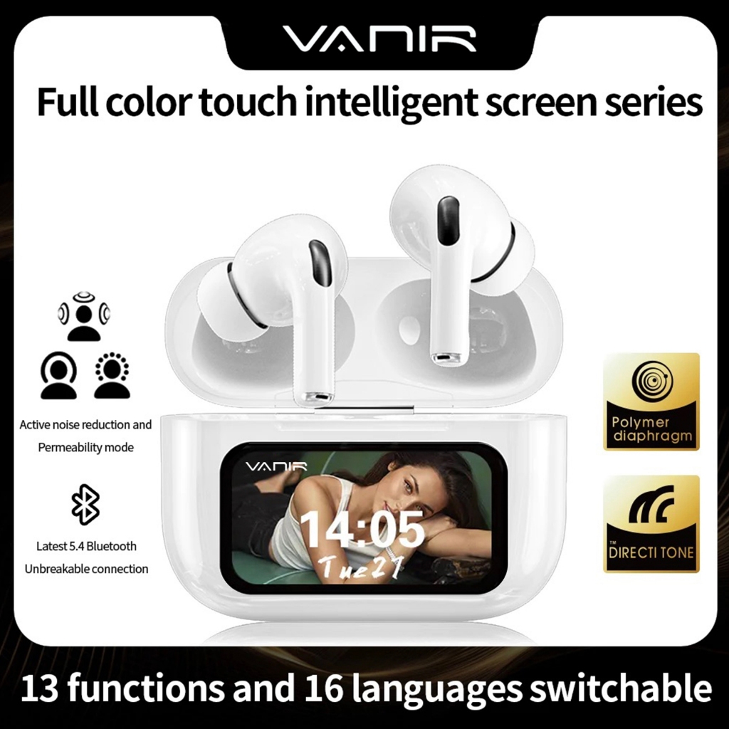 VANIR หูฟังเอียร์บัดไร้สายบลูทูธ TWS 5.4 ชุดหูฟัง ANC/ENC ลดเสียงรบกวน Mic Call หูฟัง LED หน้าจอสัมผัสหูฟังควบคุมหน้าจอสมาร์ทโหมดเกม