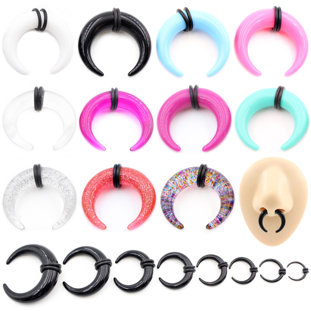 Alisouy 2 ชิ้น 1.6 มม.-10 มม.อะคริลิค C Sahpe Buffalo Horn หู Pincher Septum แหวนเจาะสีดําหู Taper Stretcher Expander Body เครื่องประดับ