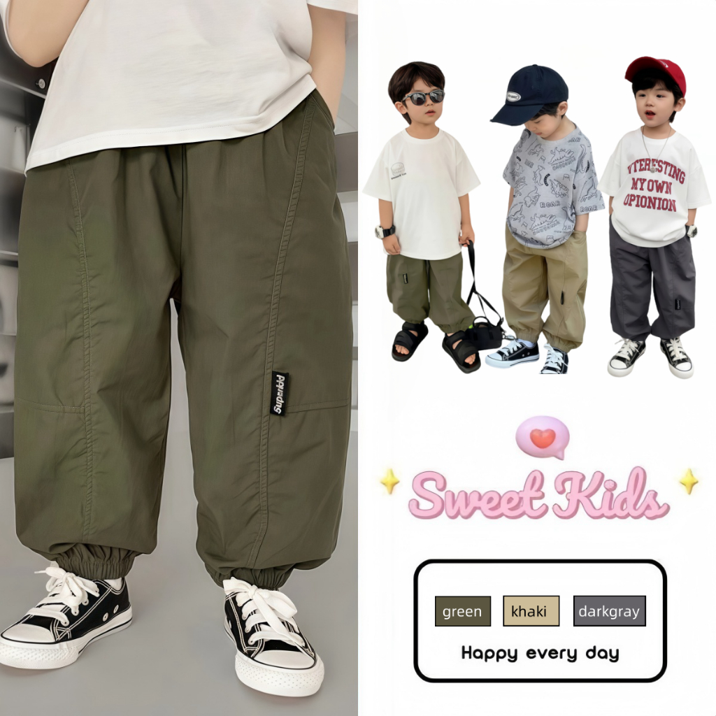 SweetKids พร้อมส่งจากกทม กางเกงเด็ก เด็กหล่อ กางเกงคาร์โก้ สไตล์เกาหลี ลําลองหลวม น้ําหนักเบาและระบายอากาศได้ดี