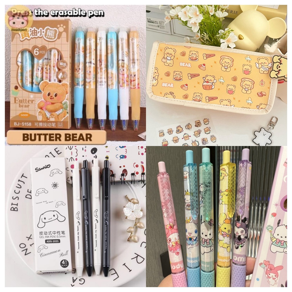 Moonlights1 6 ชิ้นการ์ตูนแฟชั่น Kawaii Butter Bear ปากกาเจลน่ารักแห้งเร็วกด Neutral ปากกาความงามเครื่องเขียนโรงเรียนอุปกรณ์ EN
