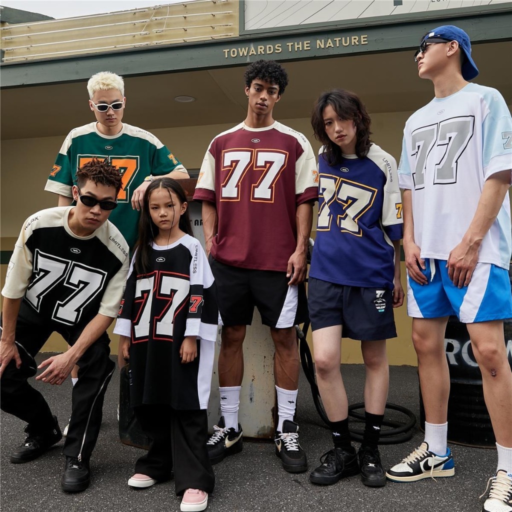 ProMan-เสื้อเจอร์ซีย์สีวินเทจแบบอเมริกัน  พิมพ์ลายตัวอักษร  ชุดคู่รัก  ไซส์ใหญ่ ยอดนิยม