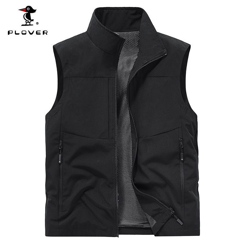 Plover เสื้อกั๊กตกปลากลางแจ้งสําหรับผู้ชายขนาดบวกเสื้อกีฬาผู้ชายกระเป๋าซิปหลายช่อง - รูปที่ 3