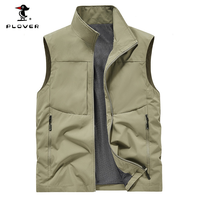 Plover เสื้อกั๊กตกปลากลางแจ้งสําหรับผู้ชายขนาดบวกเสื้อกีฬาผู้ชายกระเป๋าซิปหลายช่อง - รูปที่ 2