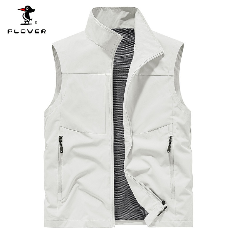 Plover เสื้อกั๊กตกปลากลางแจ้งสําหรับผู้ชายขนาดบวกเสื้อกีฬาผู้ชายกระเป๋าซิปหลายช่อง - รูปที่ 4