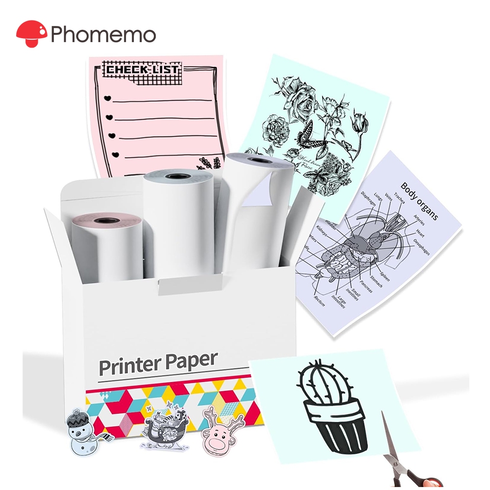 Phomemo สติกเกอร์ความร้อนสี 50 มม.สําหรับ T02 M02 M03 M04S M04AS เครื่องพิมพ์ (3 ม้วน) 50mm printer 
