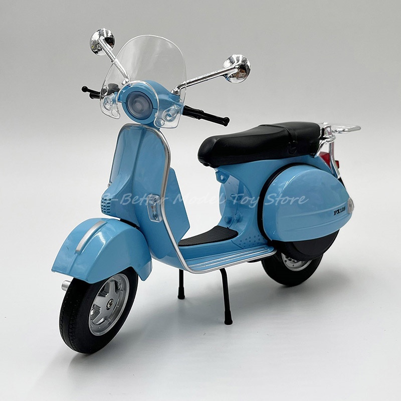 1:10 โลหะDiecastรถจักรยานยนต์รุ่นของเล่นสกู๊ตเตอร์Vespa PX125 แบบจําลองเสียงและแสง