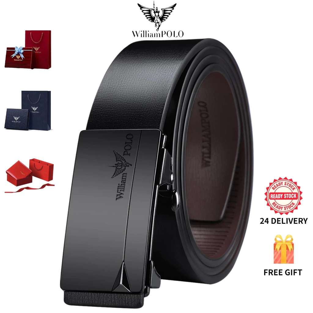 William polo เข็มขัดผู้ชายหนังแท้ เข็มขัดหัวเข็มขัดอัตโนมัติ อเนกประสงค์ Men belt high-grade automatic buckle genuine leather belt Pants belt