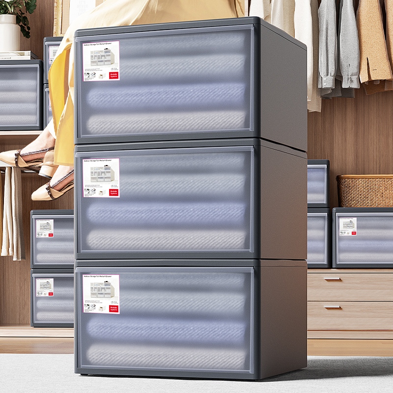 กล่องเก็บของ แบบลิ้นชัก พลาสติก โปร่งใส ตู้เสื้อผ้าในครัวเรือน กล่องเก็บเสื้อผ้า ตู้เก็บเสื้อผ้า