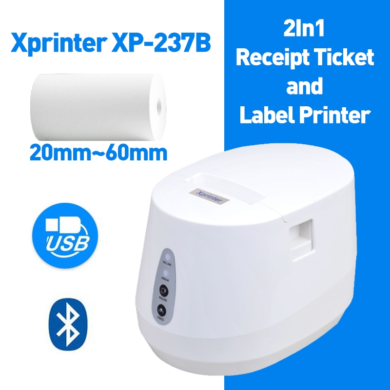 Xp-237b ฉลากความร้อน+Receipt 20-60 มม.เครื่องพิมพ์อเนกประสงค์ Bluetooth Barcode Printer รองรับ Qr Co