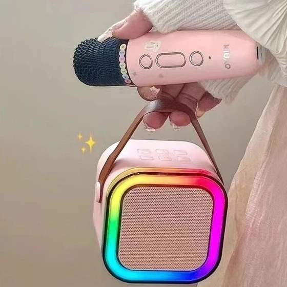 TQTQ K12 ลำโพงบลูทูธ ไมโครโฟนคู่ USB ของแท้ RGB แบบพกพา ลำโพงคาราโอเกะไร้สาย