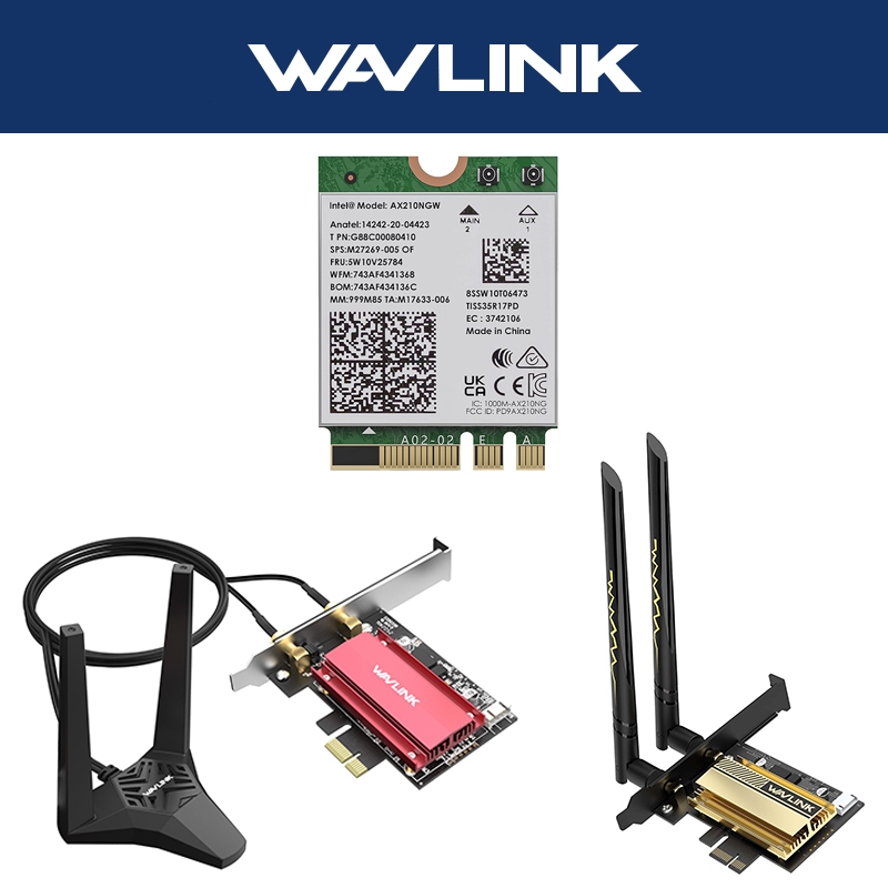 Wavlink AX210 การ์ด WiFi WiFI6e 5400Mbps M.2/PCIe การ์ดเครือข่ายพร้อม Bluetooth 5.3 MU-MIMO, WPA3,OF