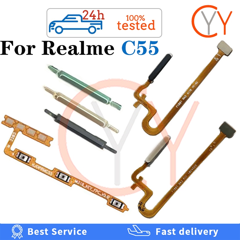 สําหรับ OPPO Realme C55 RMX3710 ปุ่มบ้านเครื่องสแกนลายนิ้วมือเซ็นเซอร์กลับปุ่มปรับระดับเสียงสวิตช์ไฟเปิดปุ่ม Flex Cable