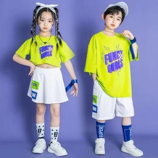 Croc Boyz พร้อมส่ง ชุดเด็กแฟชั่น ชุดการแสดงเด็กชายและหญิง ฮิปฮอป แจ๊ส สไตล์เกาหลี ไซส์ 110-160