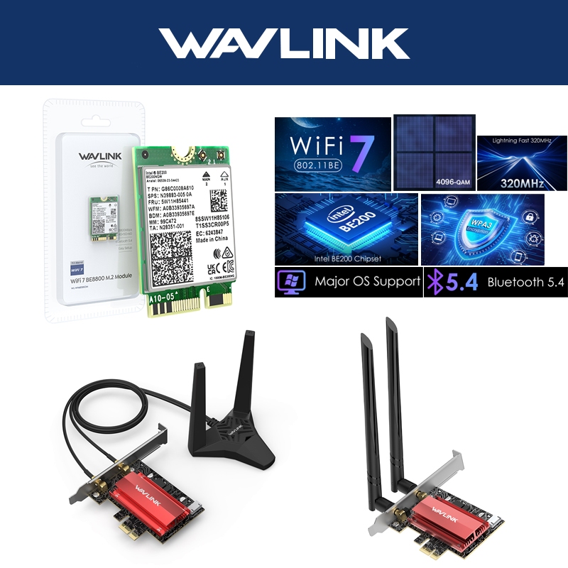 Wavlink WiFi7 BE200 M.2/PCIe การ์ดเครือข่ายพร้อมบลูทูธ 5.4, MU-MIMO, WPA3 ไม่ใช่สําหรับเมนบอร์ด AMD