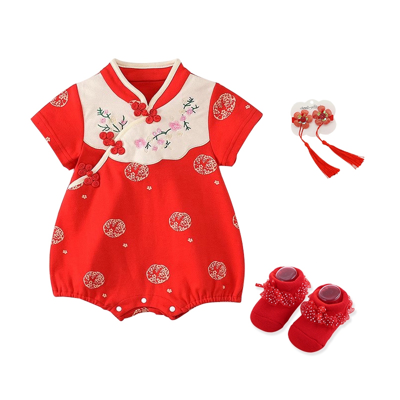 ปีใหม่romperสําหรับbewbornsเด็กทารกromperจีนretro Yuanbao Cheongsamเด็กจีนเสื้อผ้าปีใหม่