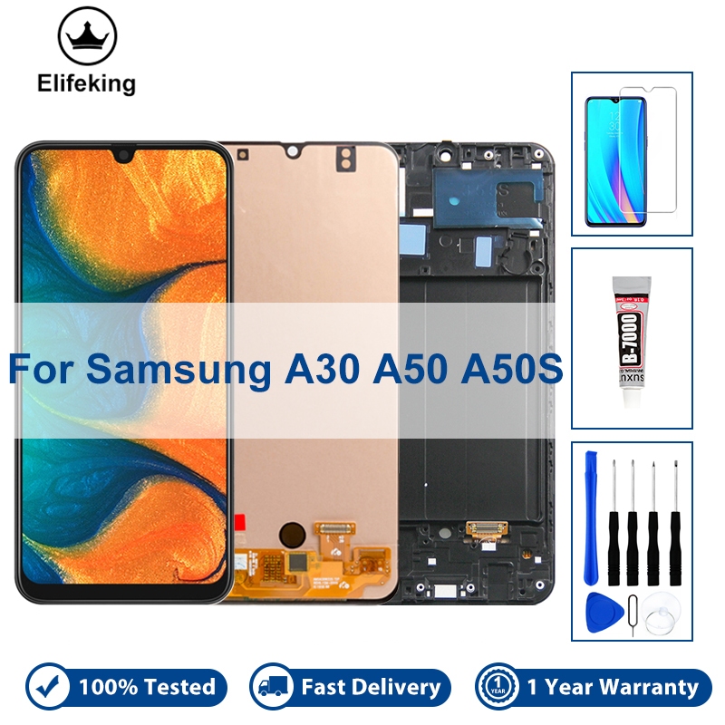 ทดสอบ 100% LCD สําหรับ Samsung Galaxy A50 A505 SM-A505F จอแสดงผล Touch Screen Digitizer กรอบ SM-A505