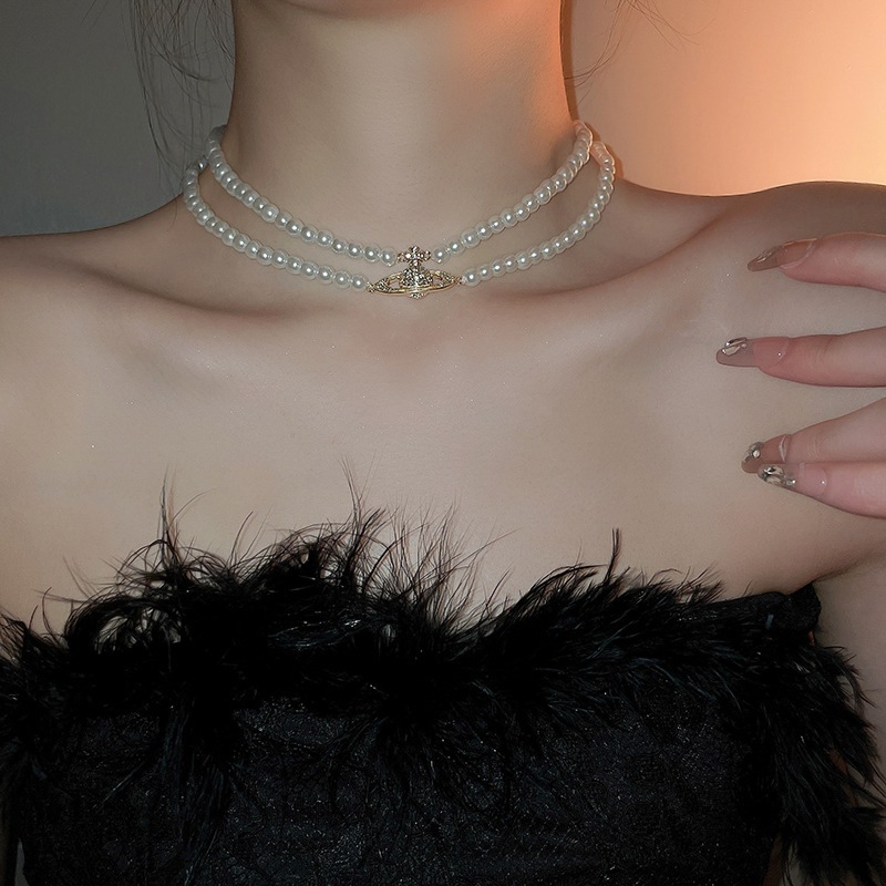 [Jewbeauty]เพชรดาวข้ามมุกสร้อยคอคู่ฝรั่งเศสแสงหรูหรากระดูกไหปลาร้าโซ่อารมณ์แฟชั่นความรู้สึกสูงเครื่องประดับ