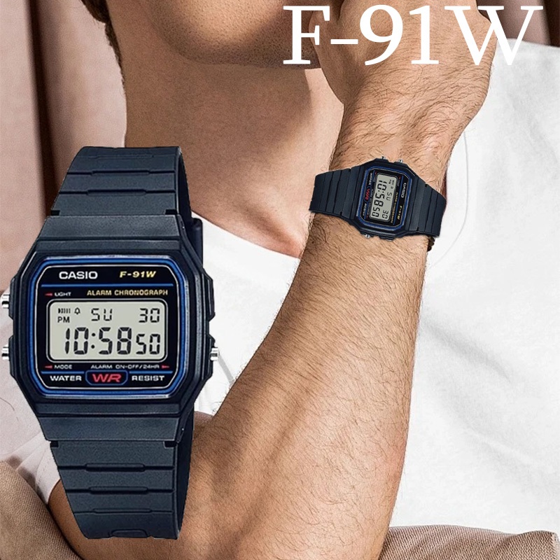 CASIO นาฬิกาข้อมือ สายเรซิ่น สีดำ F-91W-1DG,F-91W,F-91