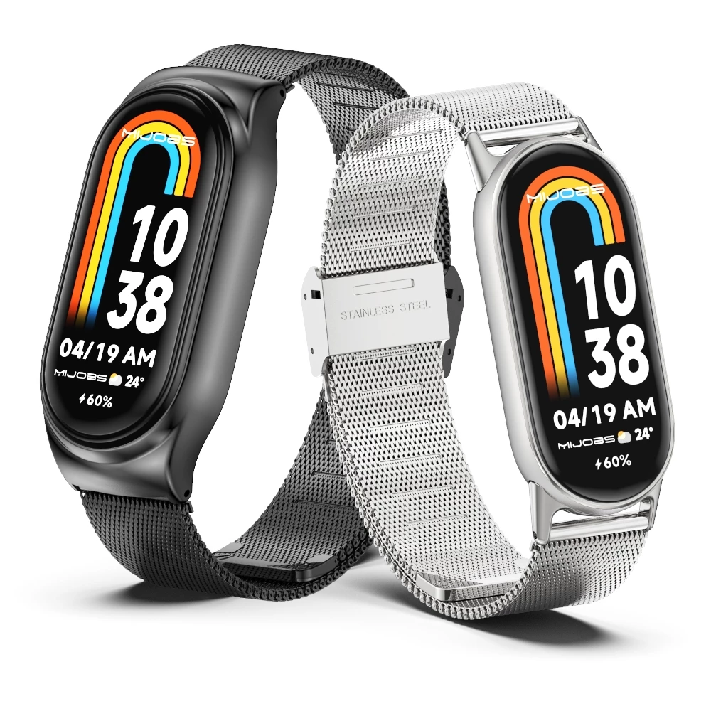 MIJOBS สําหรับสายโลหะ Xiaomi Mi 10 9 / Mi 8 Mi 7/Mi 6 5 สร้อยข้อมือสแตนเลสสําหรับ Mi Band 6 Global Version Watchband สําหรับ Mi Band 5 NFC เปลี่ยนสายรัดข้อมือ