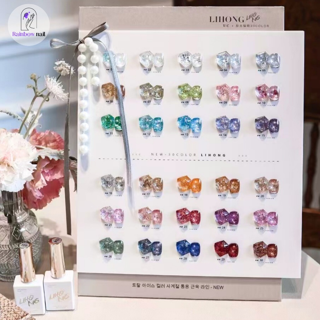 Lihong ชุดยาทาเล็บเจล 30 สี เจลแวววาว เจลเลื่อม แผนภูมิสีฟรี สามารถจัดส่งได้ทันที