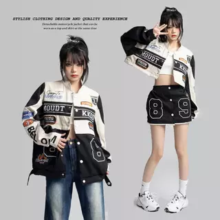 เสื้อแจ็คเก็ตแขนยาวลายพิมพ์แบบคู่รัก / เสื้อแจ็คเก็ตเบสบอล สไตล์ดีไซเนอร์ แนวสตรีทอเมริกัน แบบ ถอดแยกได้ ไซส์ S–3XL
