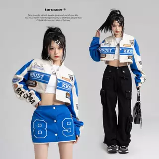 เสื้อแจ็คเก็ตแขนยาวลายพิมพ์แบบคู่รัก / เสื้อแจ็คเก็ตเบสบอล สไตล์ดีไซเนอร์ แนวสตรีทอเมริกัน แบบ ถอดแยกได้ ไซส์ S–3XL
