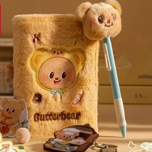 Deli Butter Bear Joint Plush Pen Pocket Notebook Pen Small Notebook Notepad Gift