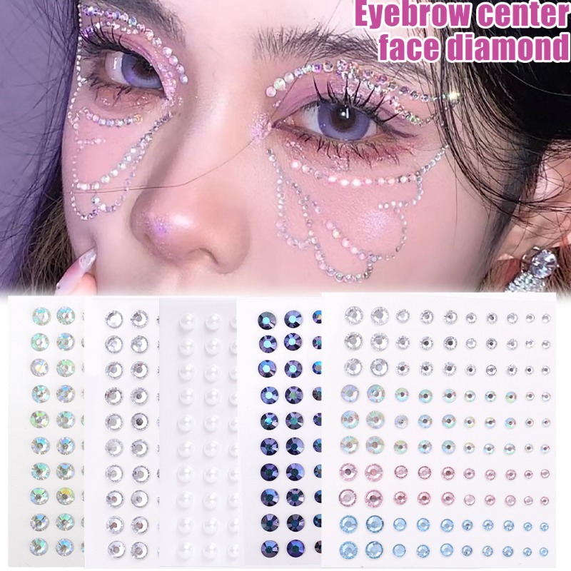 สติกเกอร์เพชร ไข่มุก 3D สําหรับติดตกแต่งเล็บ คิ้ว อายแชโดว์ ใบหน้า 1 แผ่น
